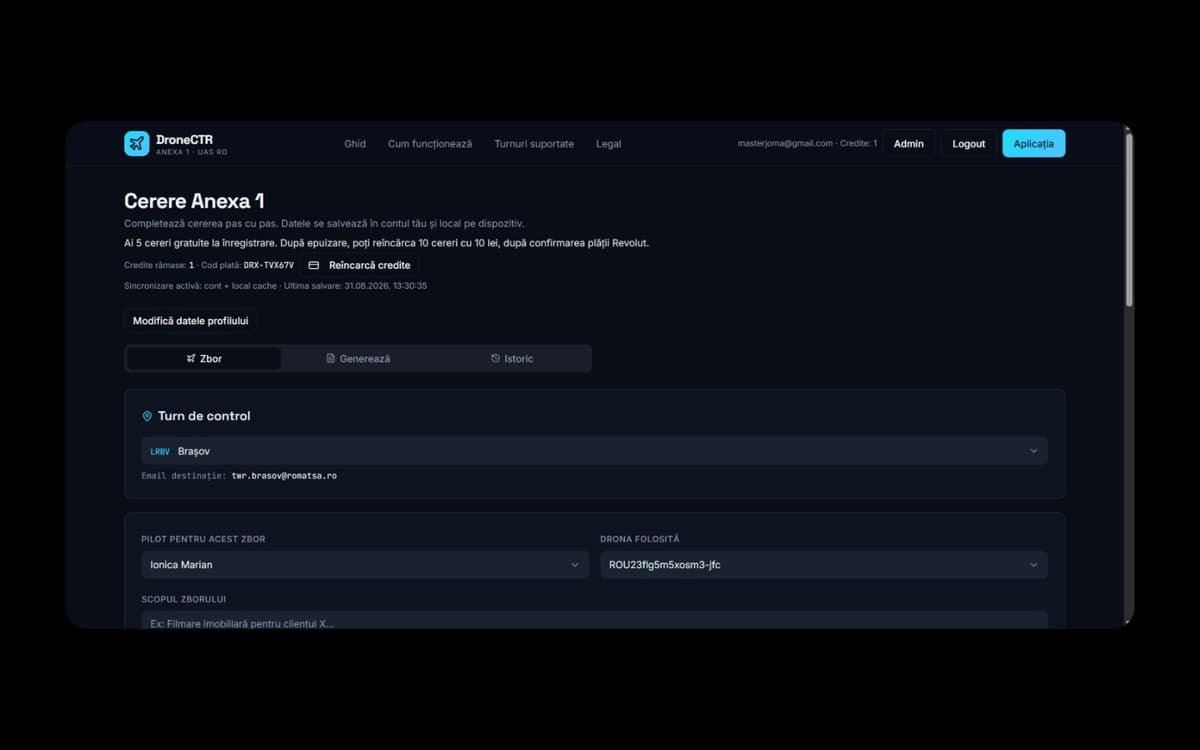 Pagina cu turnurile de control ROMATSA suportate și aerodromurile disponibile